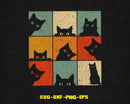 Retro Vintage Curious Black Cat for Lovers Svg Png Cut Files