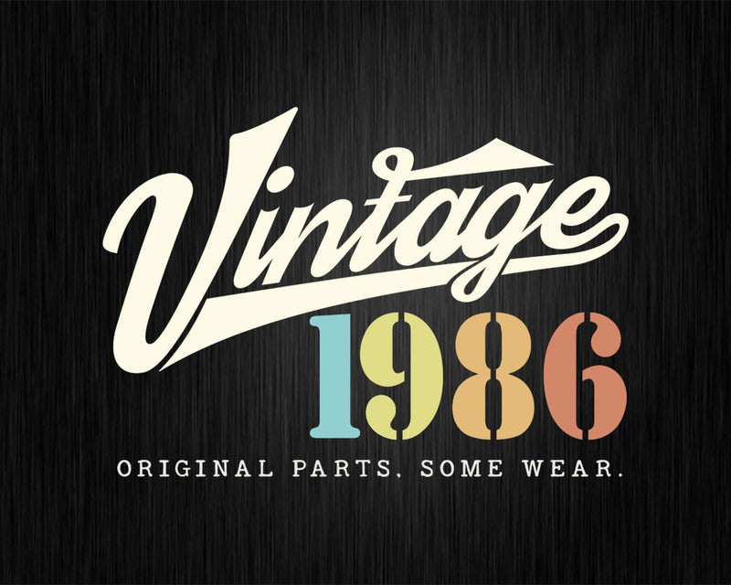 36th Birthday Vintage 1986 Original Parts Svg Png T-shirt