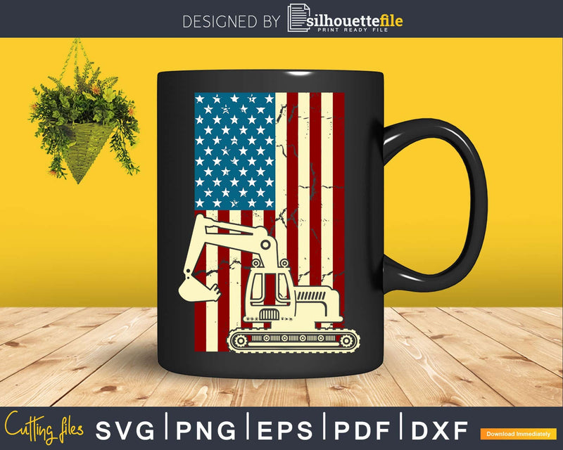 4th of July American Flag Construction Backhoe Excavator