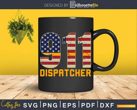 911 Dispatcher Patriotic USA Flag Thin Gold Line Svg
