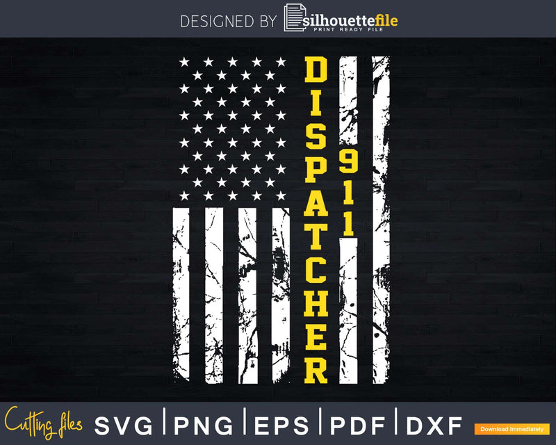 911 Dispatcher Thin Gold Line USA Flag Svg T - shirt Designs