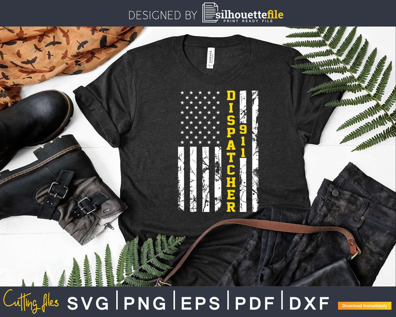 911 Dispatcher Thin Gold Line USA Flag Svg T - shirt Designs
