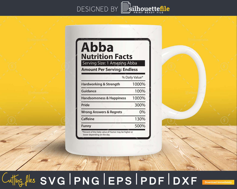 Abba Nutrition Facts Funny Fathers Day Svg Diy Tshirt Design