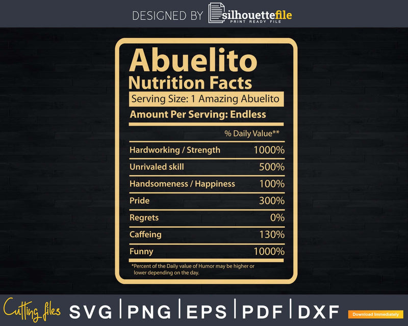 Abuelito Nutrition Facts Father’s Day Gift Svg Dxf