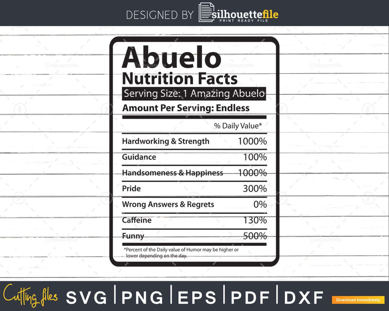 Abuelo Nutrition Facts Funny Fathers Day Svg Diy Tshirt