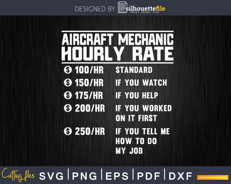 Aircraft Mechanic Hourly Rate Funny Svg Png Cricut Files