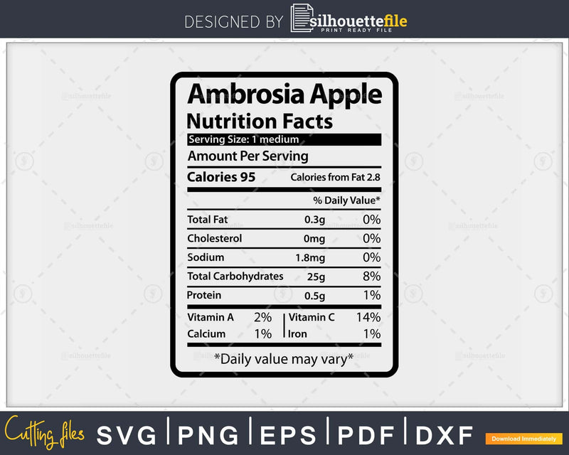 Ambrosia Nutrition Facts Funny Thanksgiving Christmas Svg