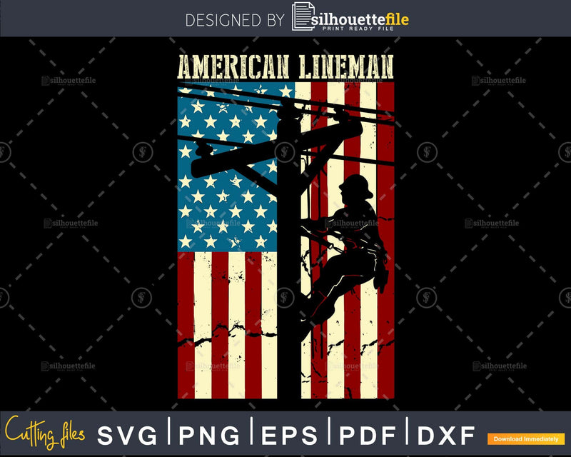 American Electric Cable Lineman SVG PNG craft cutting cut