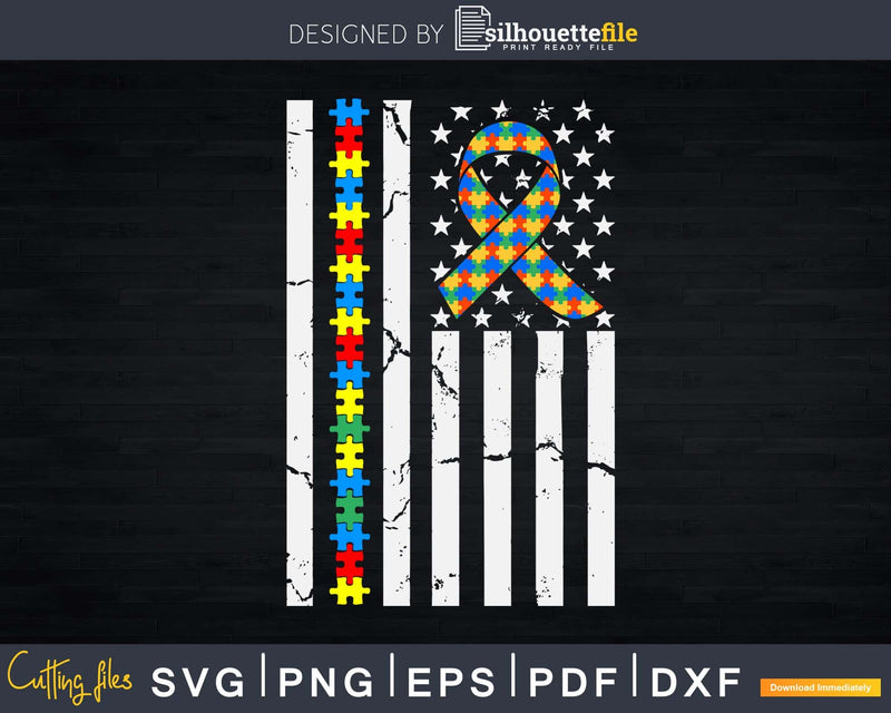 American Flag Distressed Autism Awareness Svg Dxf Png