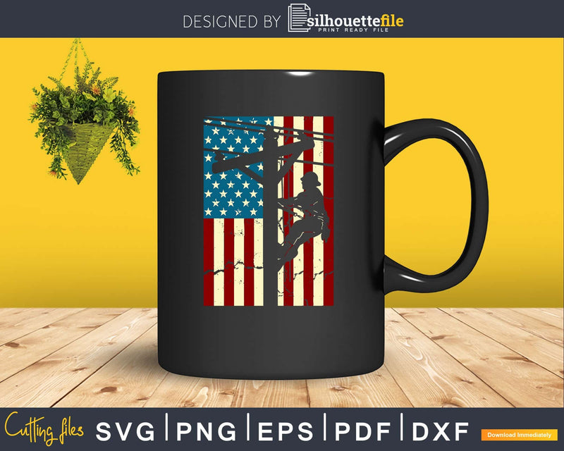 American Flag Electric Cable Lineman SVG PNG craft cutting