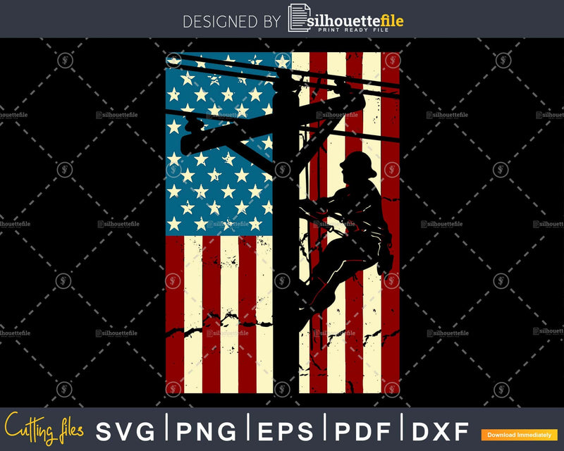 American Flag Electric Cable Lineman SVG PNG craft cutting