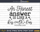 An Honest Answer Is Like A Kiss on the Lips Proverbs svg