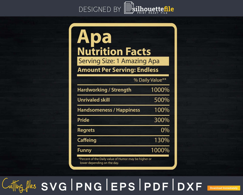 Apa Nutrition Facts Father’s Day Gift Svg Dxf Premium