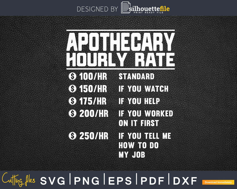 Apothecary Hourly Rate Funny Svg Png Cricut Files