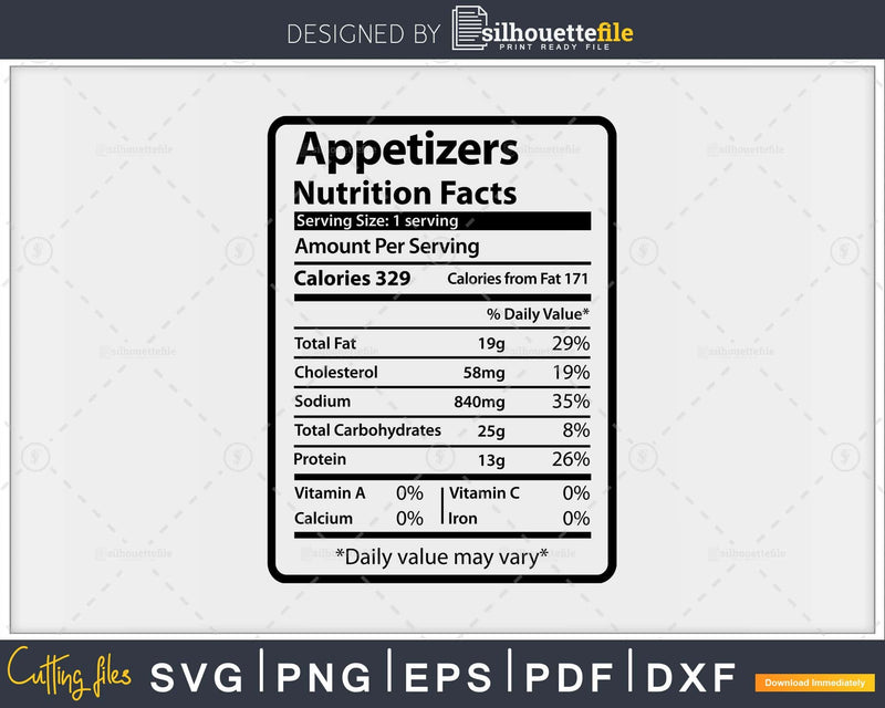 Appetizers Nutrition Facts Funny Thanksgiving Christmas Svg