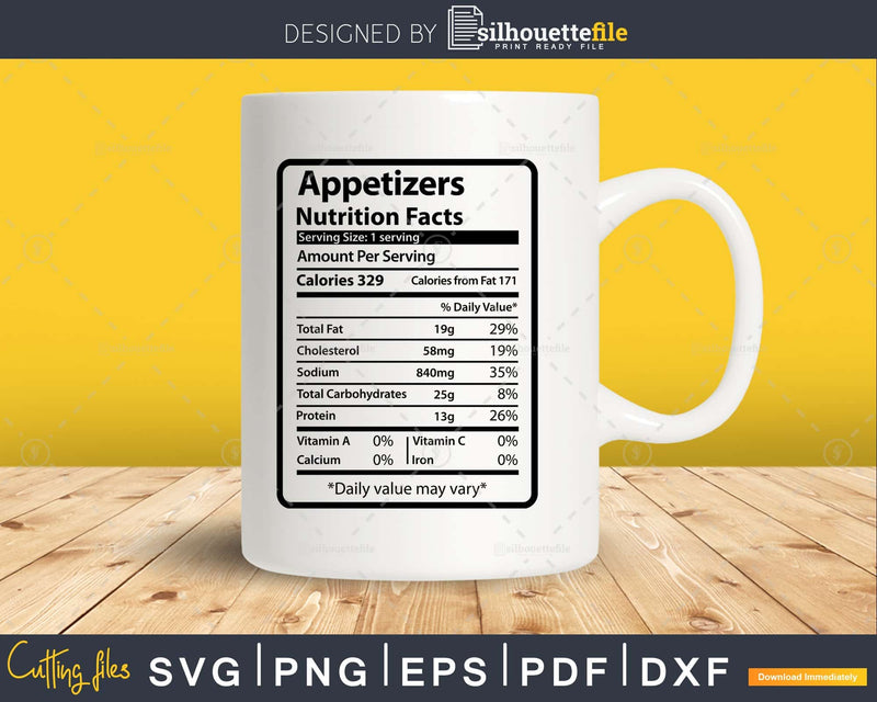 Appetizers Nutrition Facts Funny Thanksgiving Christmas Svg