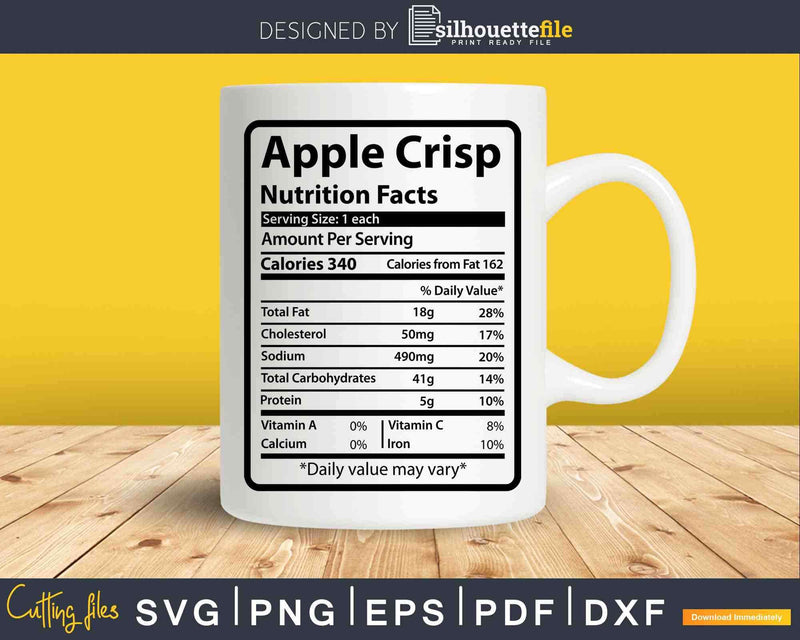 Apple Crisp Nutrition Fact Funny Thanksgiving Christmas Svg