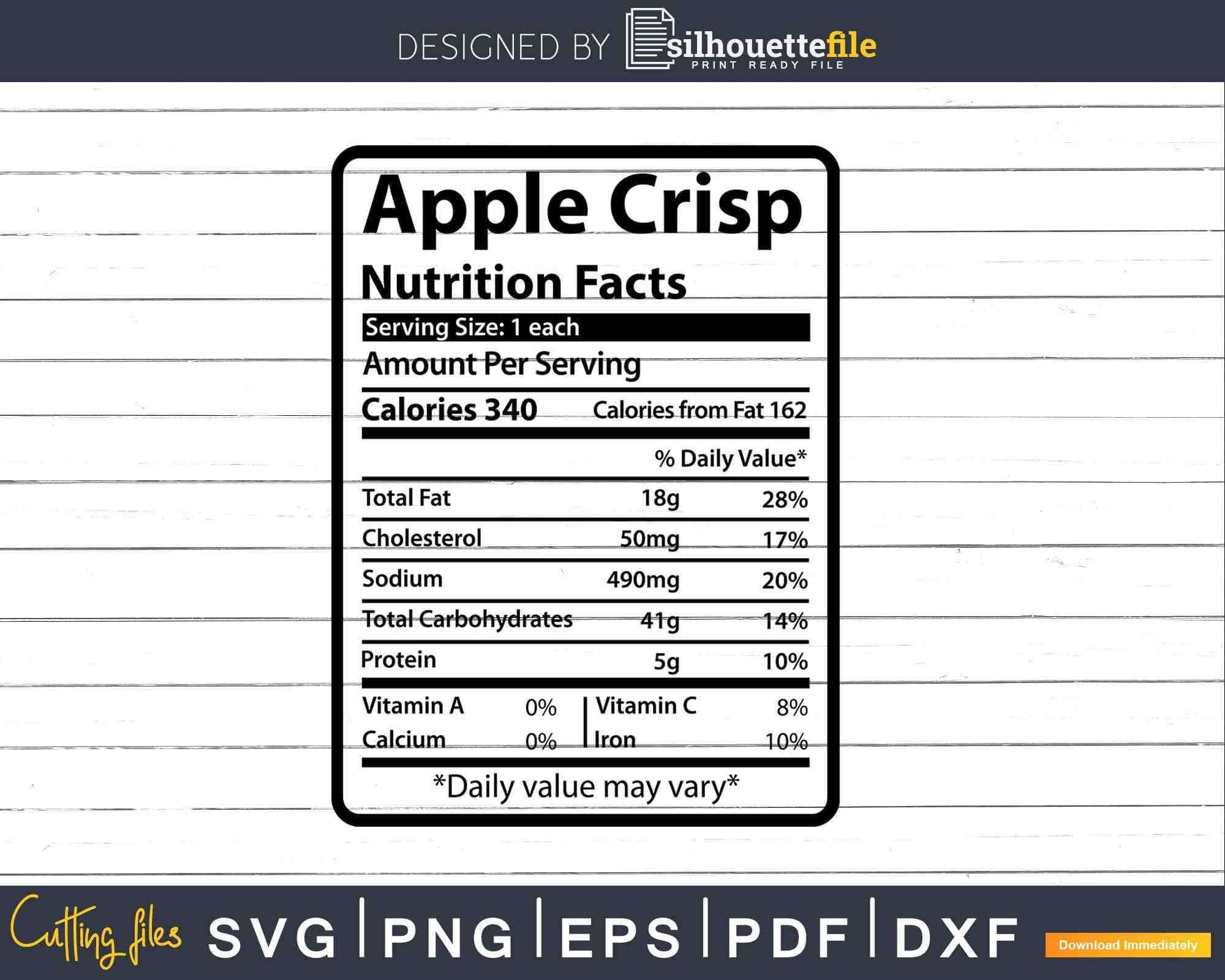 Apple Crisp Nutrition Fact Funny Thanksgiving Svg Png Cut File