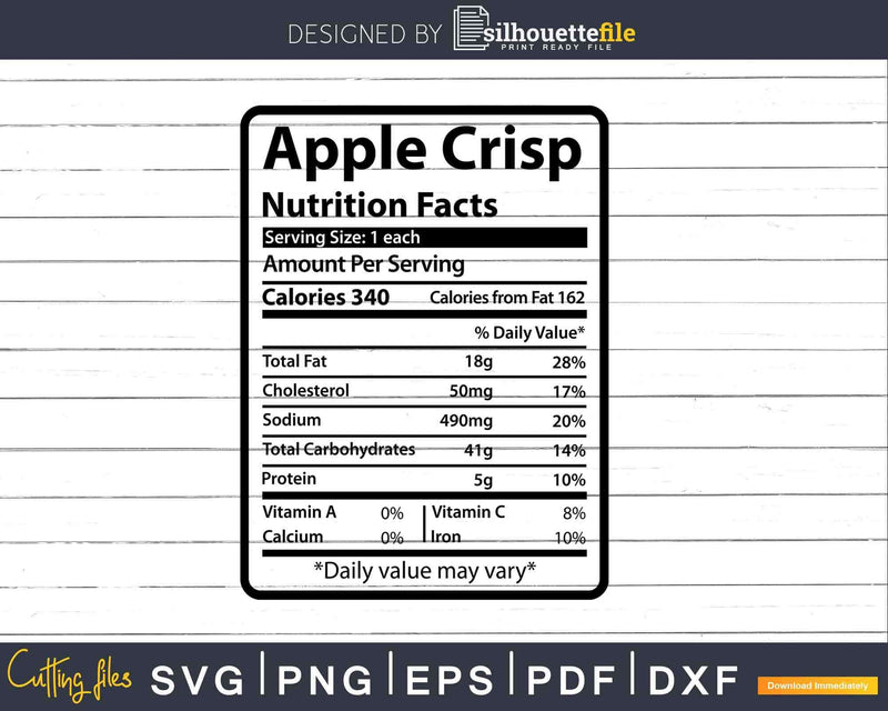 Apple Crisp Nutrition Fact Funny Thanksgiving Christmas Svg