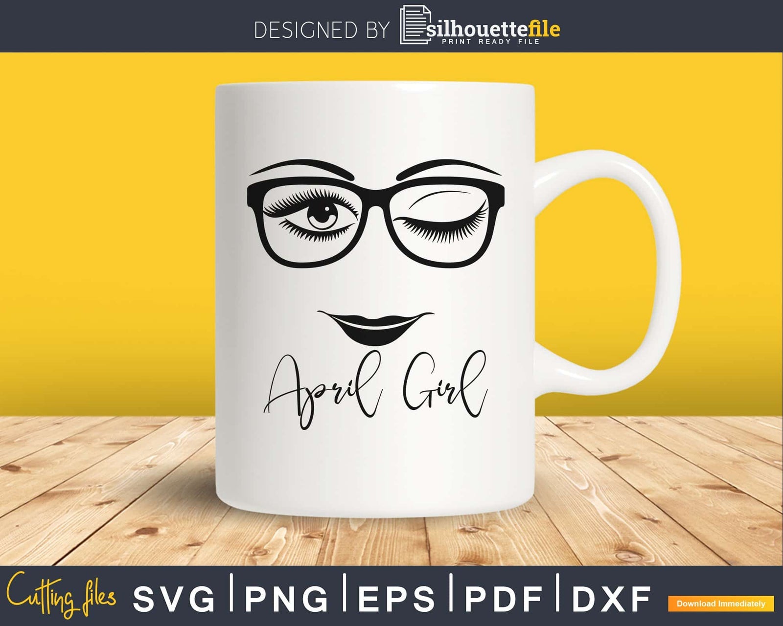 April girl birthday svg face glasses winked eye svg cut | SilhouetteFile
