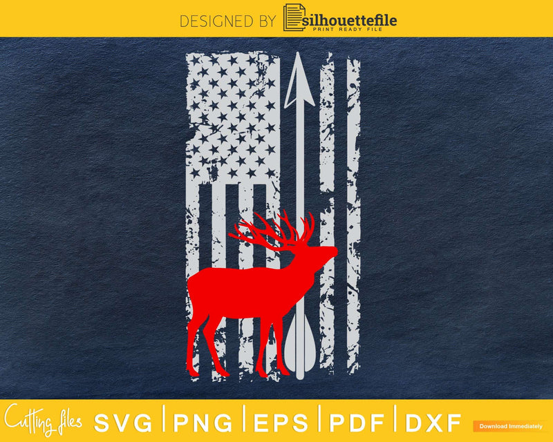 Archer Bow Deer Hunting Hunter America flag Cutting SVG file