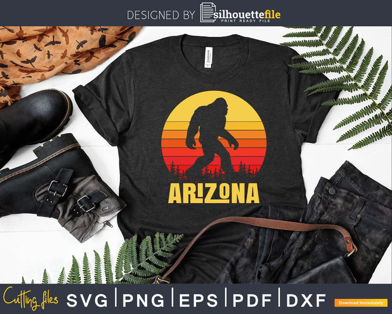 Arizona Bigfoot Vintage Sasquatch & Sun Silhouette Svg