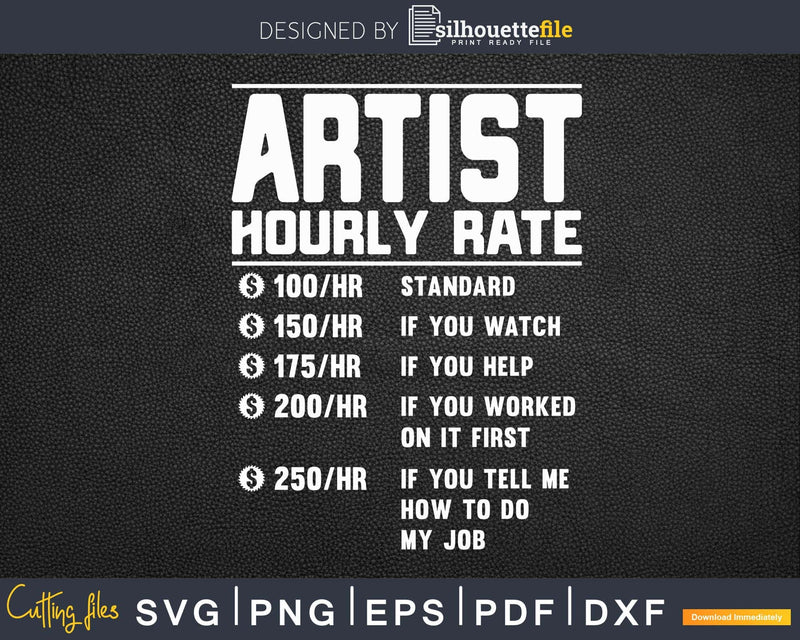 Artist Hourly Rate Funny Svg Png Cricut Files