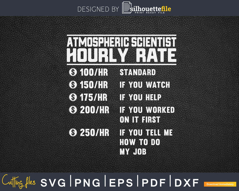 Atmospheric scientist Hourly Rate Funny Svg Png Cricut Files