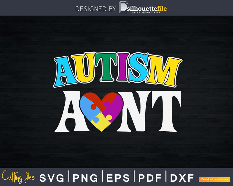 Autism Aunt Awareness Puzzle Pieces Colors Svg Dxf Png