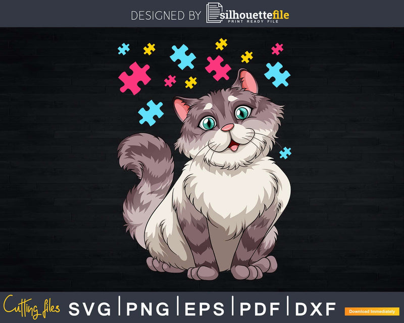 Autism Awareness Cat with color Puzzles Svg Dxf Png Cricut