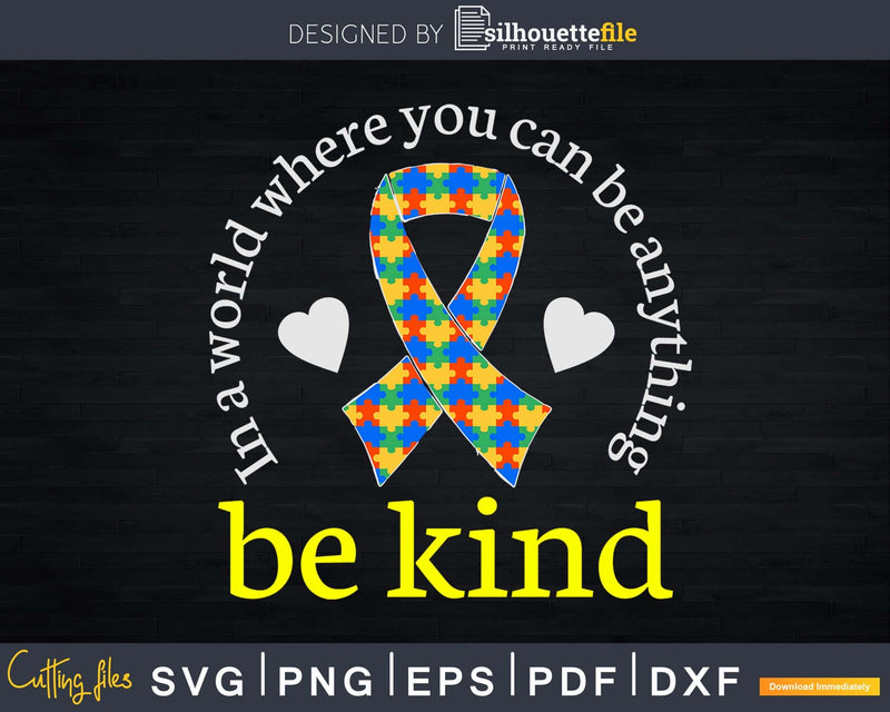 Autism Awareness Kindness Ribbon Heart Svg Dxf Png Files