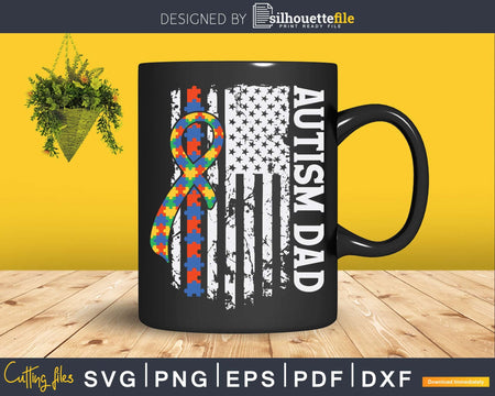 Autism Awareness Proud Dad Vintage USA Flag Svg Png Cut