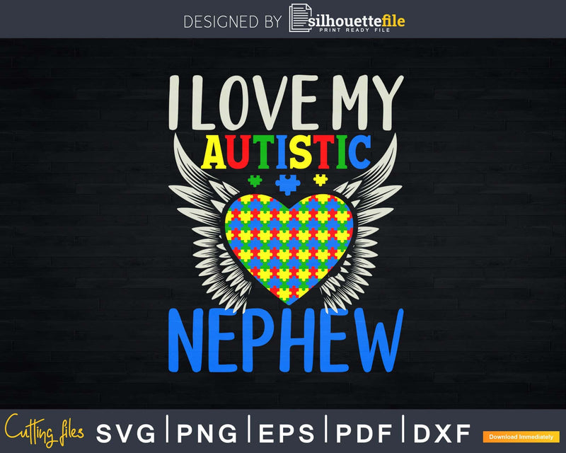 Autism Puzzle Heart I Love My Autistic Nephew Svg Dxf Png