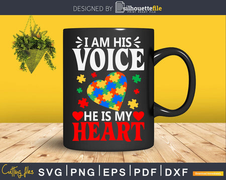 Autism Puzzle Piece Heart I Am His Voice Mom Svg Dxf Png