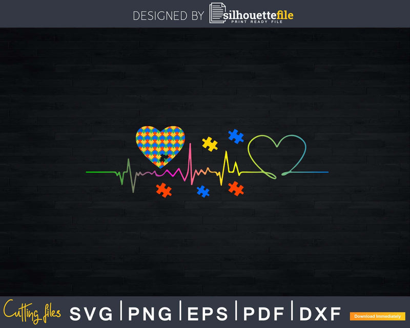 Autism Sign Heartbeat Awareness Svg Dxf Png Cricut File