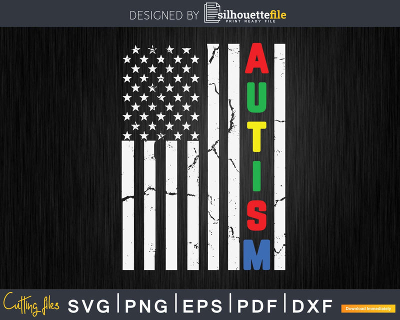 Autism USA Flag Awareness Svg Dxf Png Cricut File