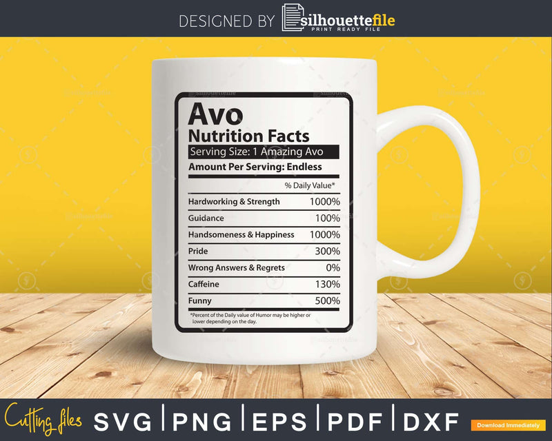 Avo Nutrition Facts Funny Fathers Day Svg Diy Tshirt Design