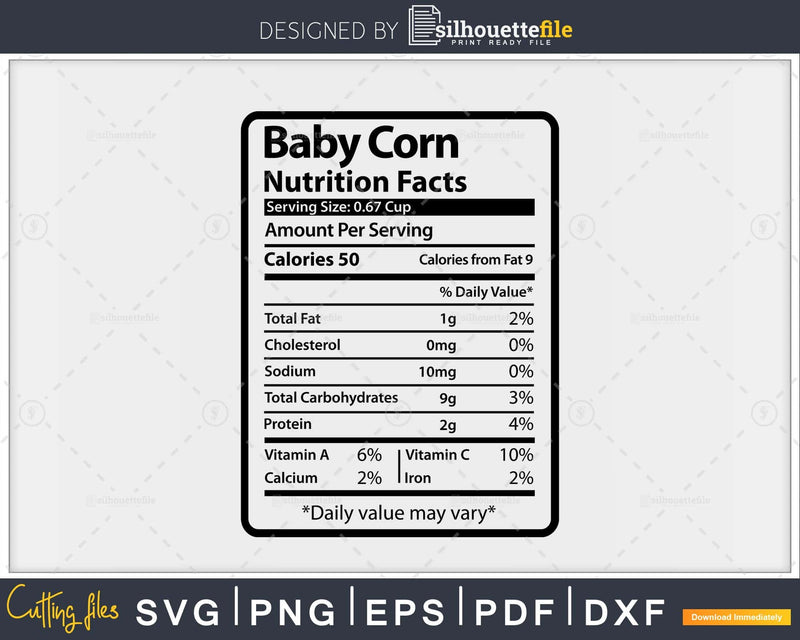 Baby Corn Nutrition Facts Funny Thanksgiving Christmas Svg