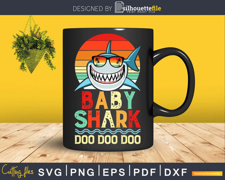 Baby Shark Doo retro style cricut cut svg png digital