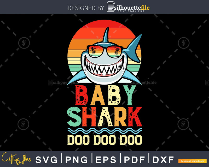 Baby Shark Doo retro style cricut cut svg png digital