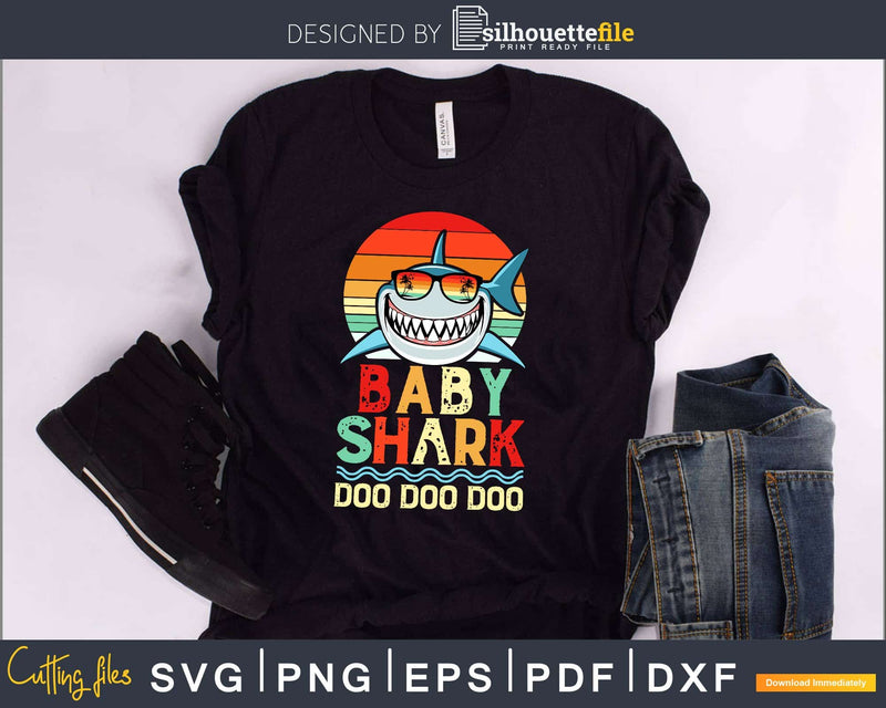 Baby Shark Doo retro style cricut cut svg png digital