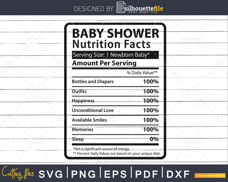 Baby Shower Newborn Nutrition Facts Labels Svg Cricut Cut