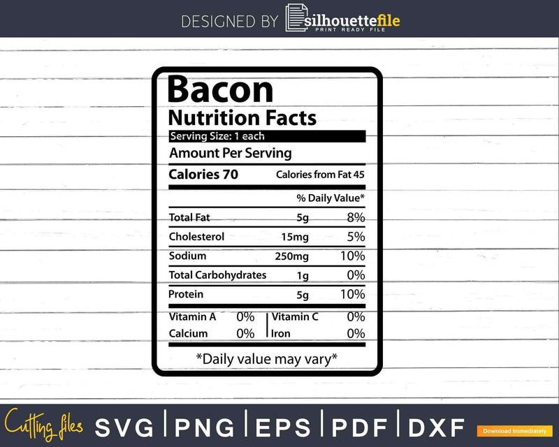 Bacon Nutrition Facts Funny Thanksgiving Christmas Svg Png