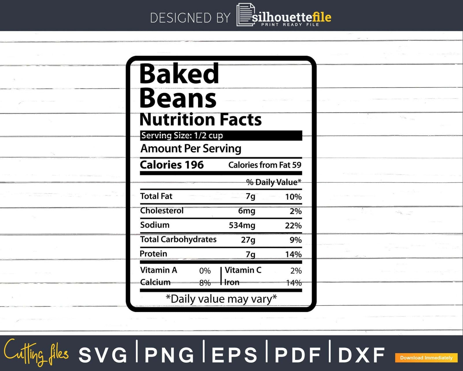 Baked Beans Nutrition Facts Funny Thanksgiving Svg Png Cut File
