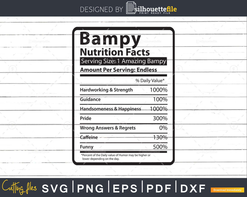 Bampy Nutrition Facts Funny Fathers Day Svg Diy Tshirt