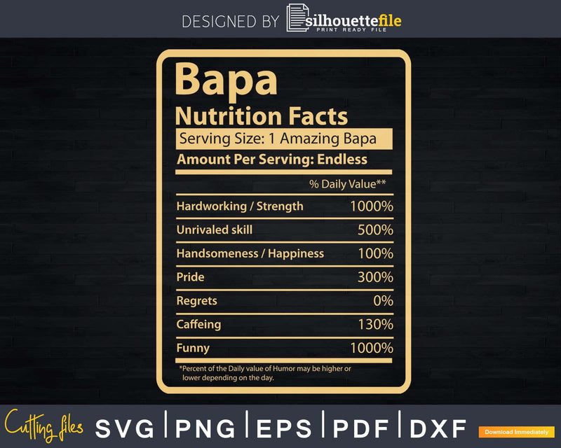Bapa Nutrition Facts Father’s Day Gift Svg Dxf Premium