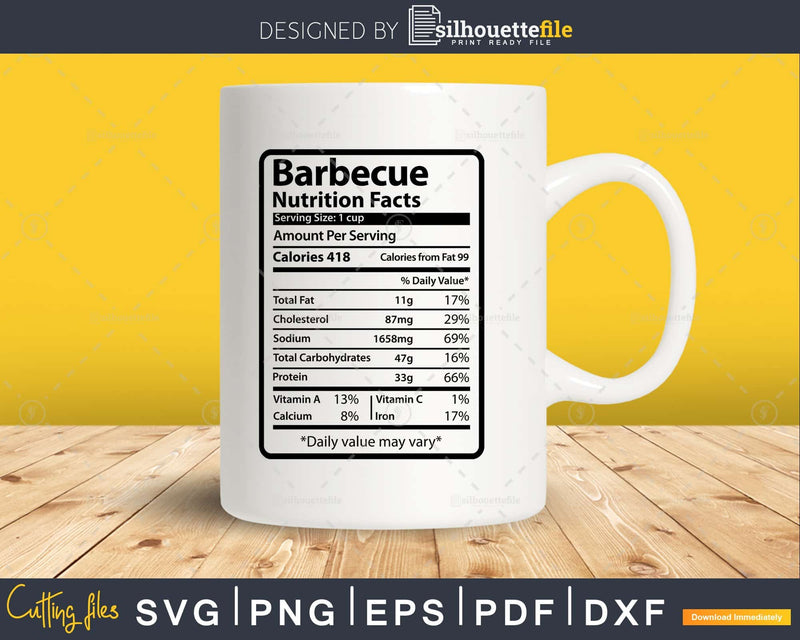 Barbecue Nutrition Facts Funny Thanksgiving Christmas Svg