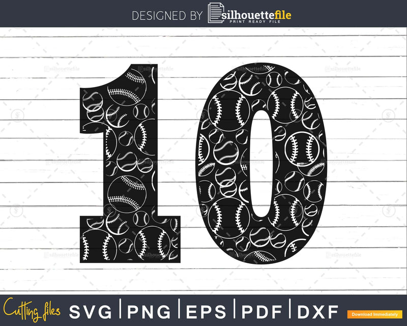 Baseball jersey numbers 10 svg PNG dxf eps cut file for