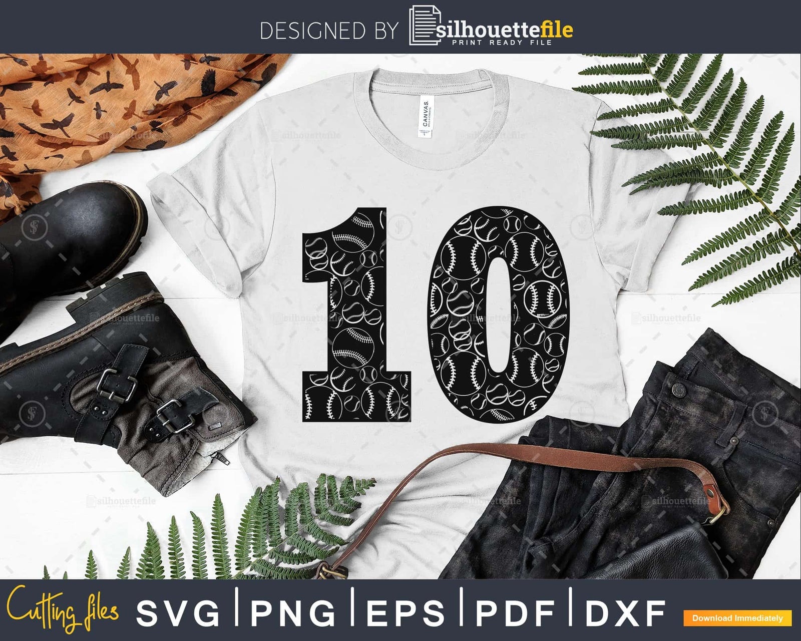 Baseball jersey numbers 10 svg PNG dxf eps cut file for | Silhouettefile