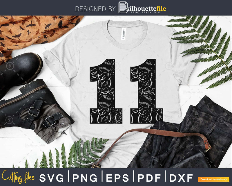 Baseball jersey numbers 11 svg PNG dxf eps cutting file